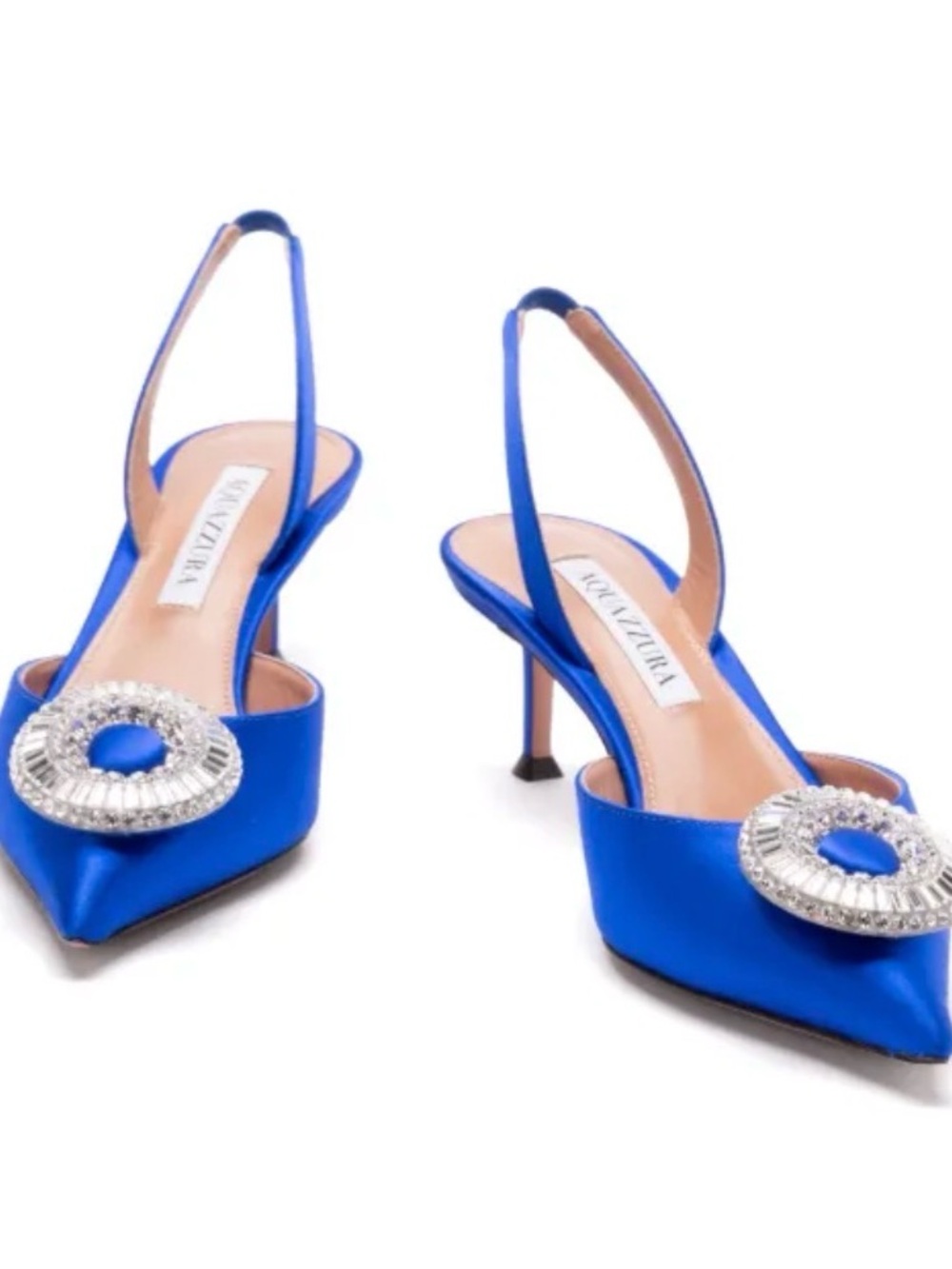 Aquazzura Cobalt Blue Crystal-Embellished Slingback Heels